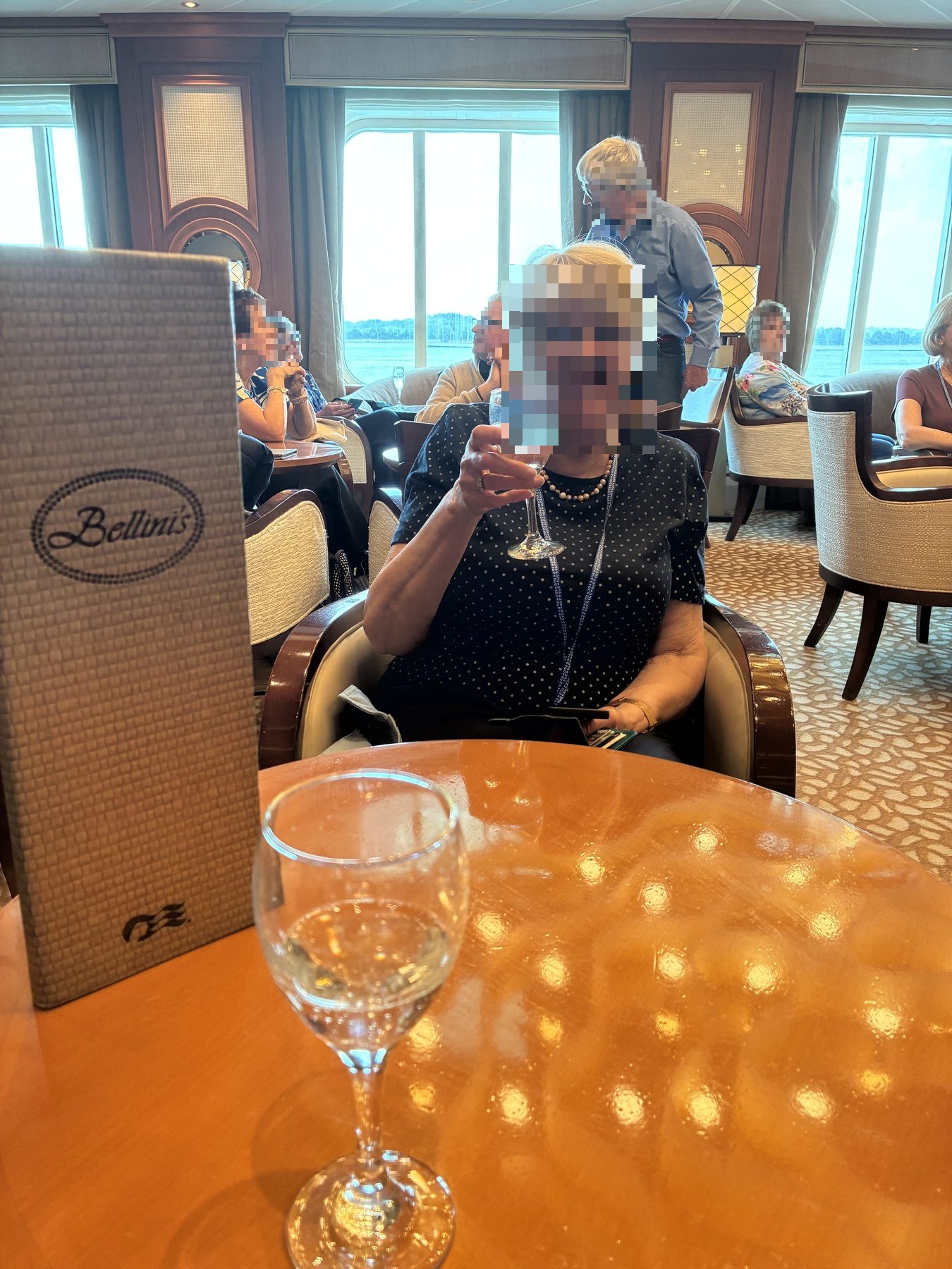 Mum at Bellini's with a glass of prosecco