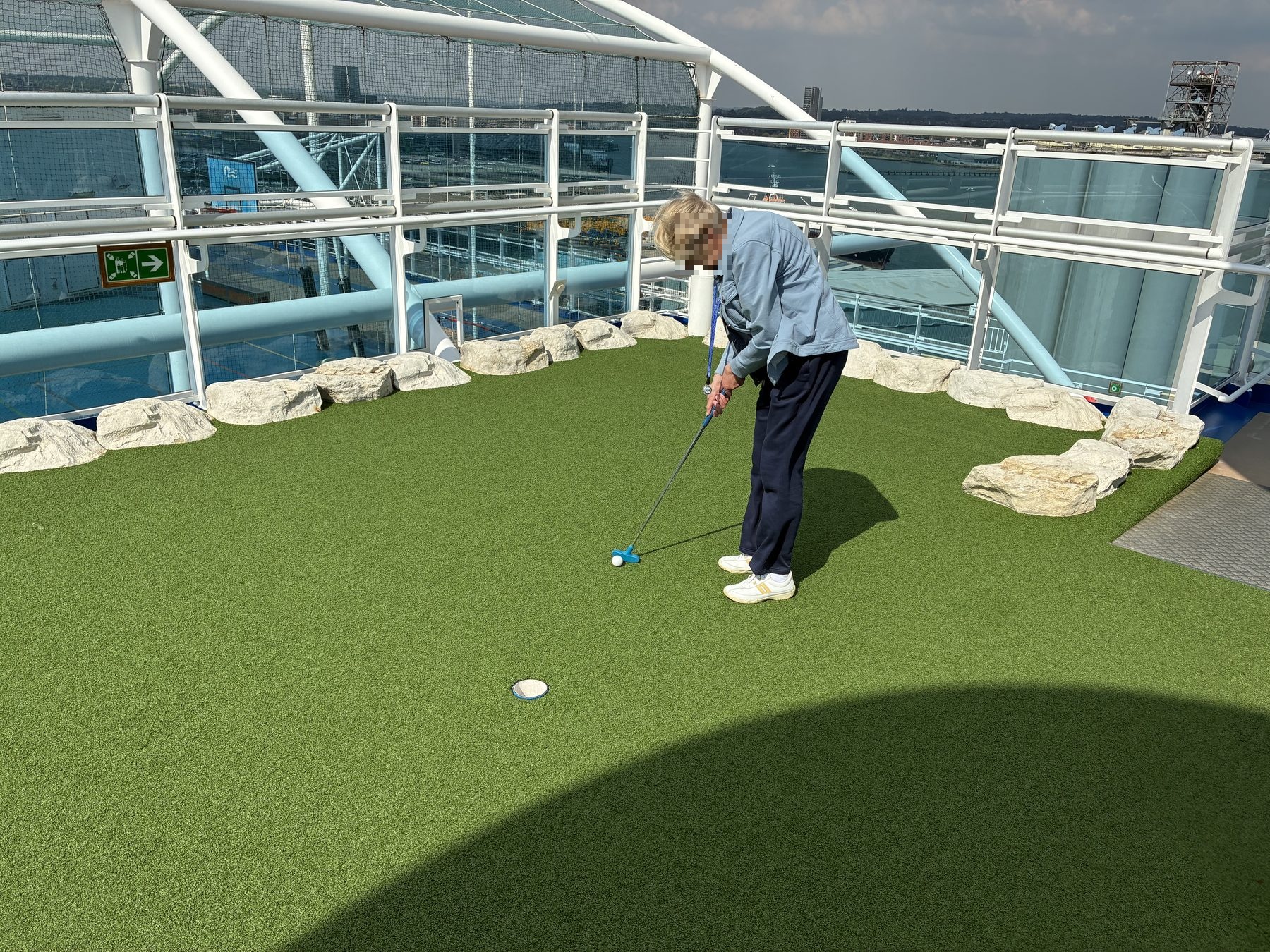 Mum on the top deck putting green