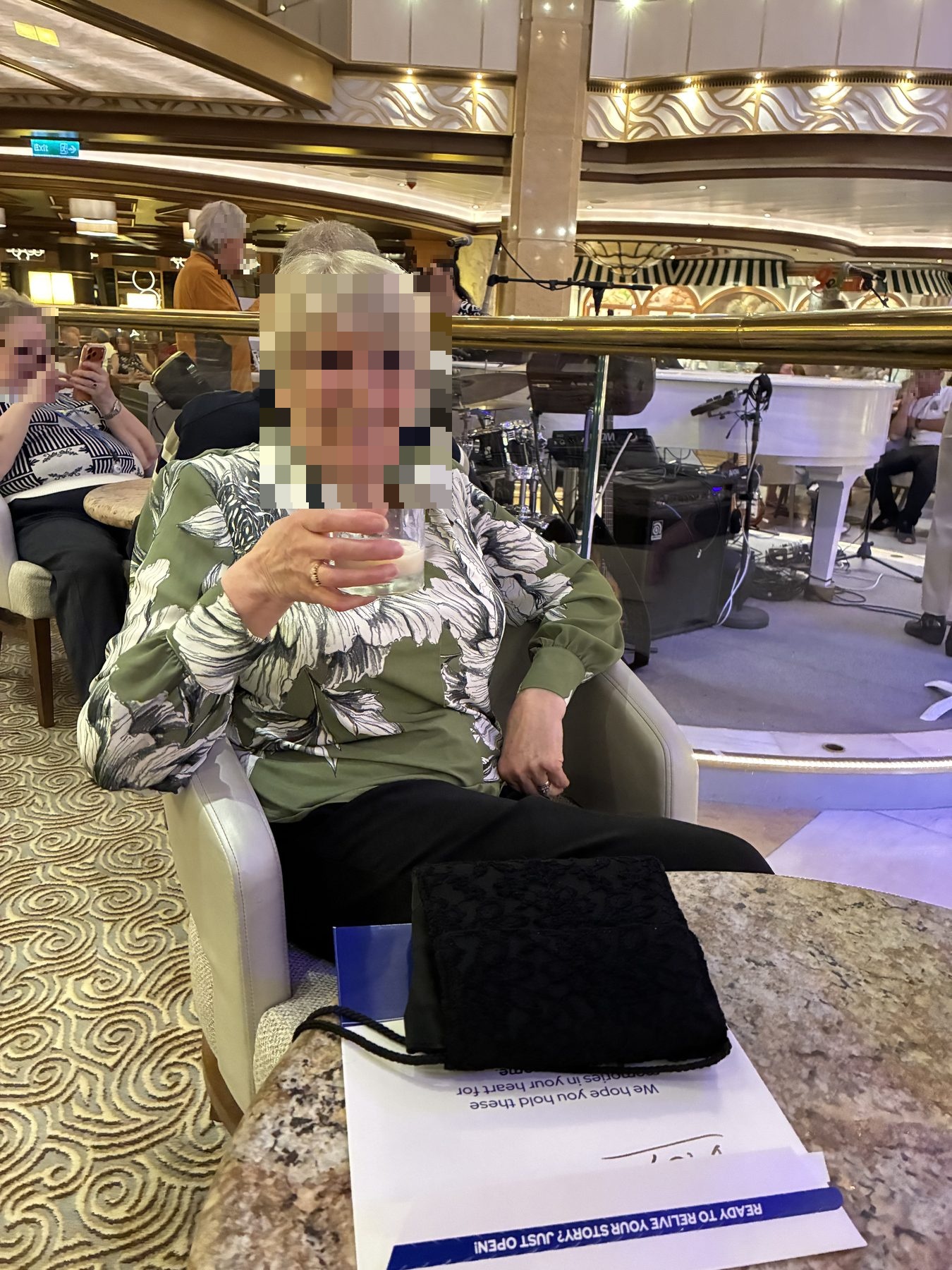 Mum with a Baileys in the Piazza on the final evening