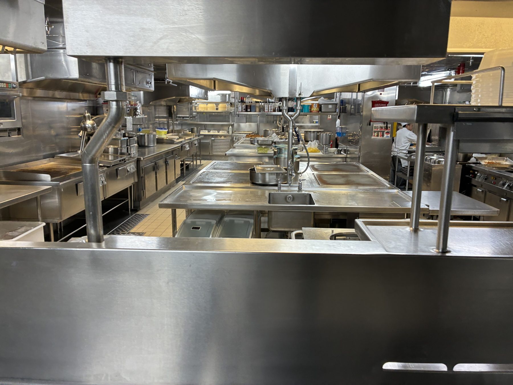 Looking down the length of the galley line